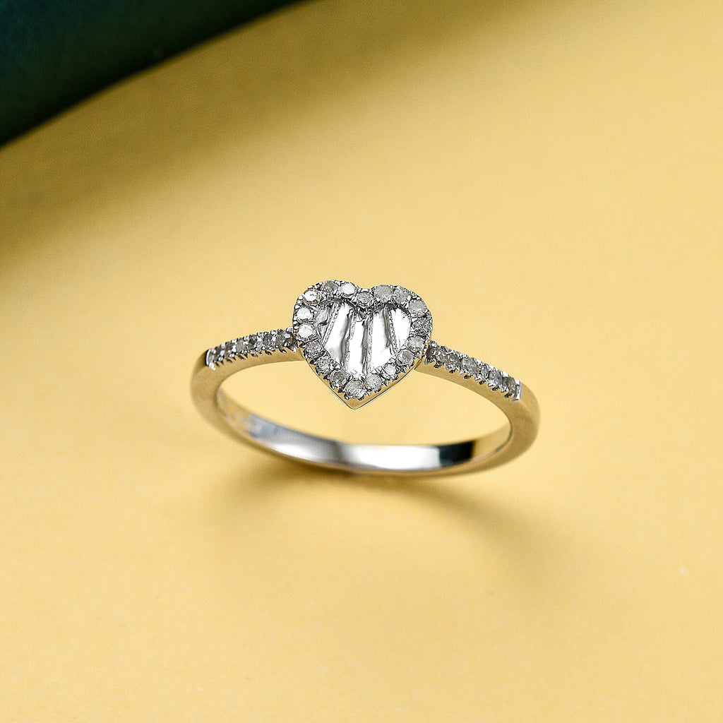 Diamond Heart Ring in Platinum Overlay Sterling Silver 0.15 Ct