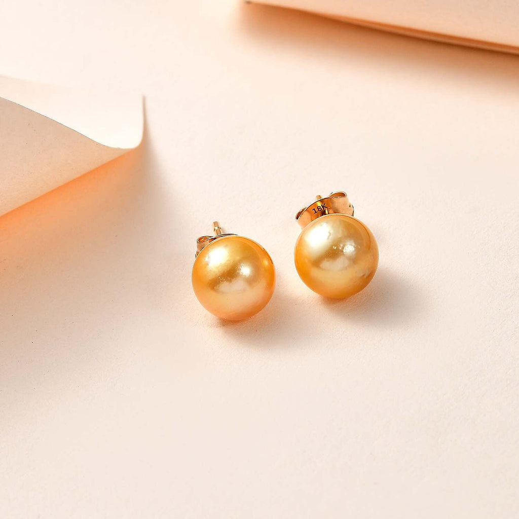 18K Yellow Gold AAA Golden South Sea Pearl Earrings