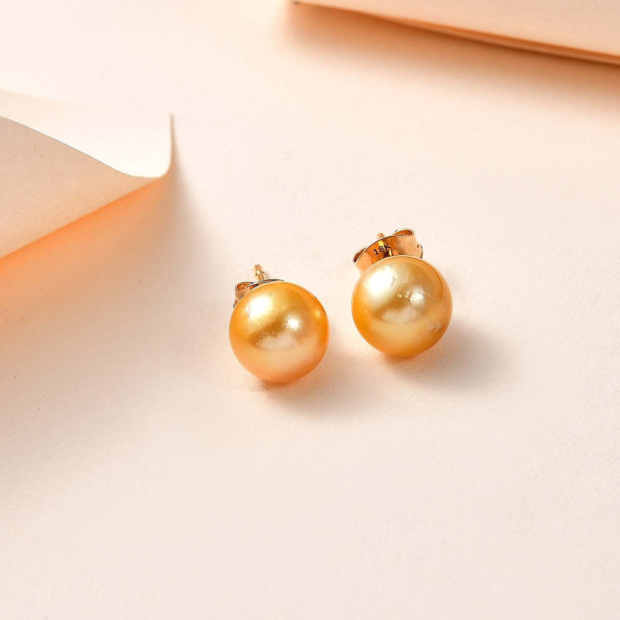 18K Yellow Gold AAA Golden South Sea Pearl Earrings 7634684 2
