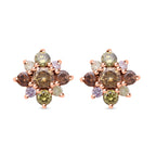 14K Rose Gold Champagne Diamond,Pink Diamond & Natural Yellow Diamond (I1-I2) Stud Floral Earrings 0.50 Ct