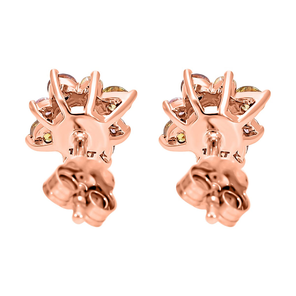 14K Rose Gold Champagne Diamond,Pink Diamond & Natural Yellow Diamond (I1-I2) Stud Floral Earrings 0.50 Ct