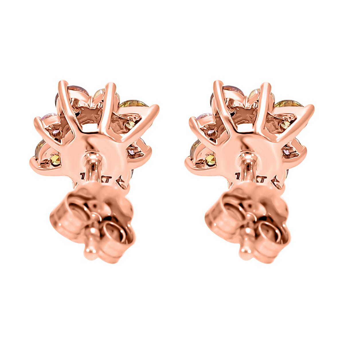 Champagne Diamond,Pink Diamond and Natural Yellow Diamond (I1-I2) Stud Floral Earrings in 14K Rose Gold 7634932 3