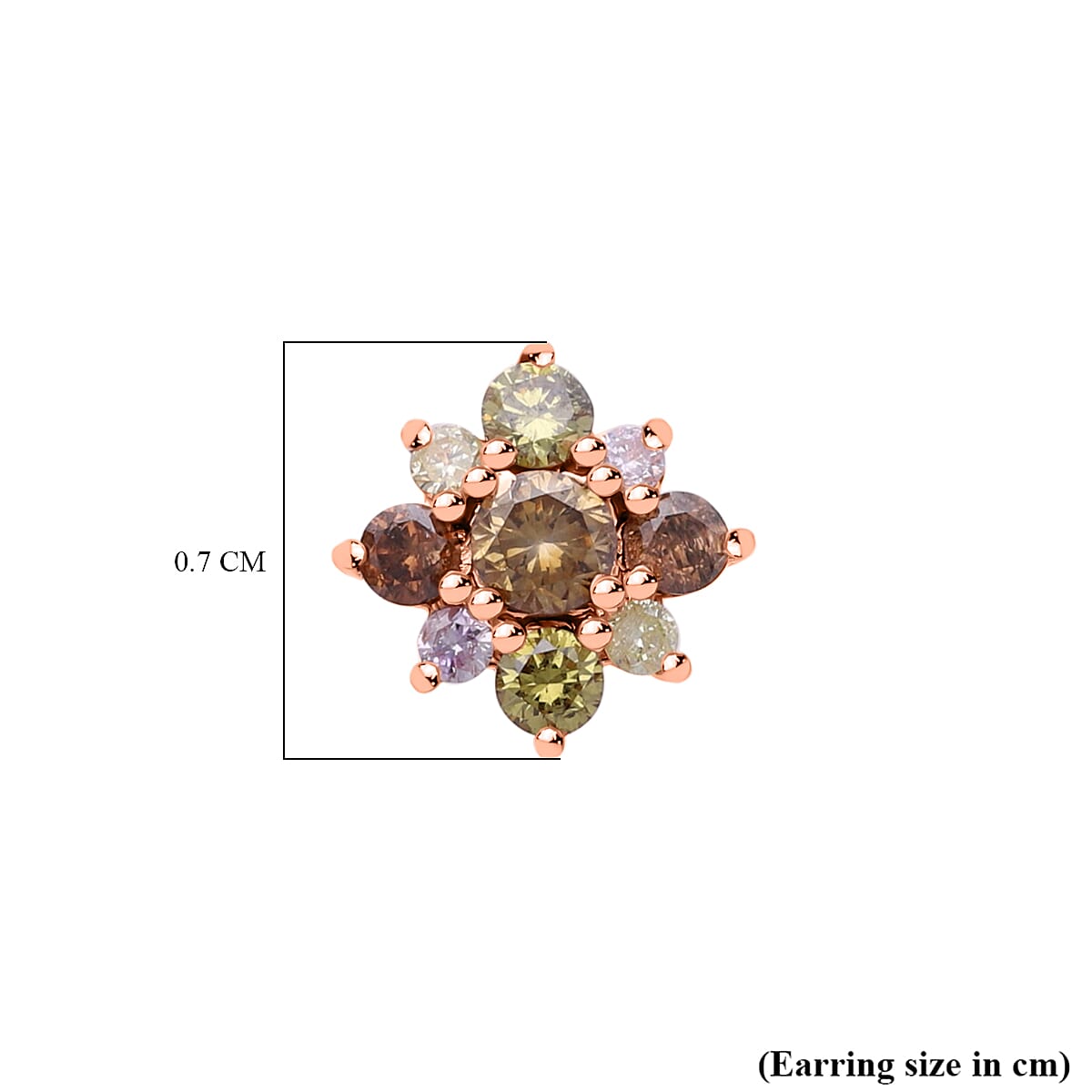 Champagne Diamond,Pink Diamond and Natural Yellow Diamond (I1-I2) Stud Floral Earrings in 14K Rose Gold 7634932 4