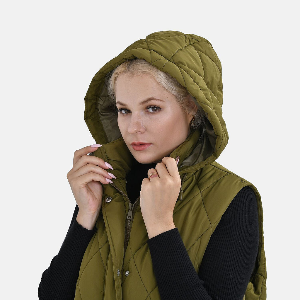 Tamsy Hoodie Puffer Gilet with 2 Side Pockets (Size L) - Green