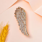 White Austrian Crystal Angel Wing Brooch in Yellow Gold Tone