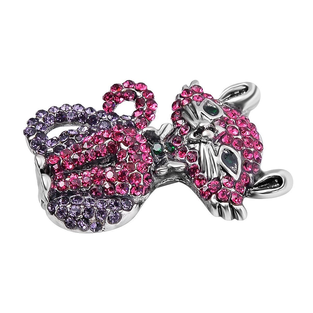 Multi Colour Austrian Crystal Enamelled Cat Brooch in Antique Silver Tone