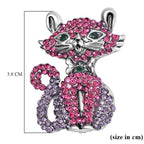 Multi Colour Austrian Crystal Enamelled Cat Brooch in Antique Silver Tone
