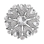 White Austrian Crystal Brooch in Silver Tone