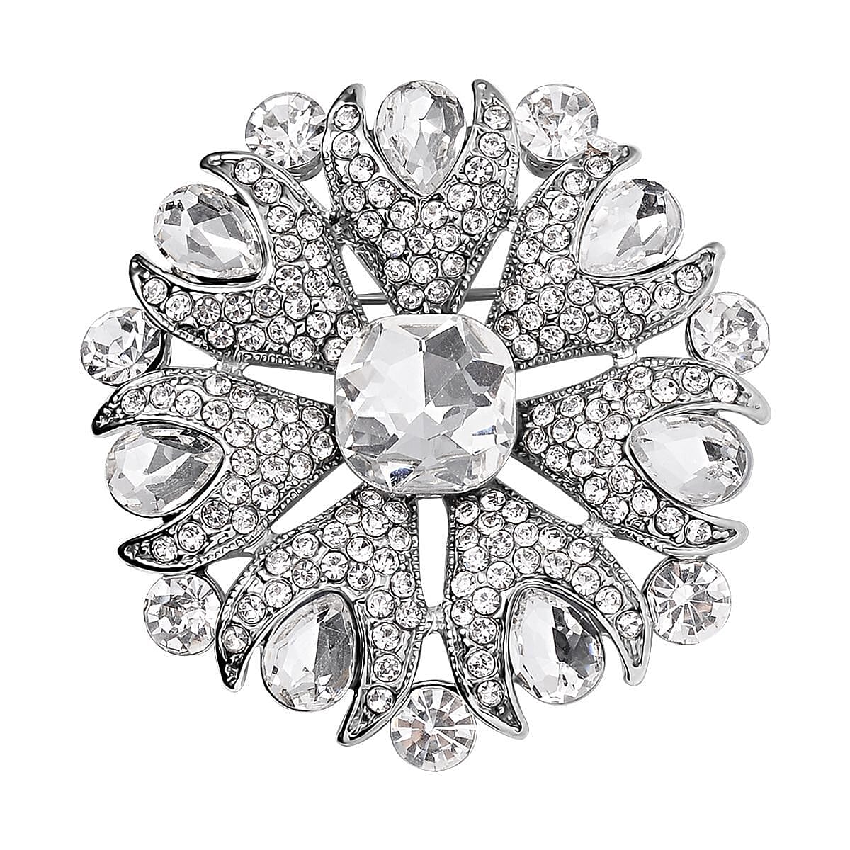 White Austrian Crystal Brooch in Silver Tone 7639662 0