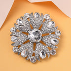 White Austrian Crystal Brooch in Silver Tone