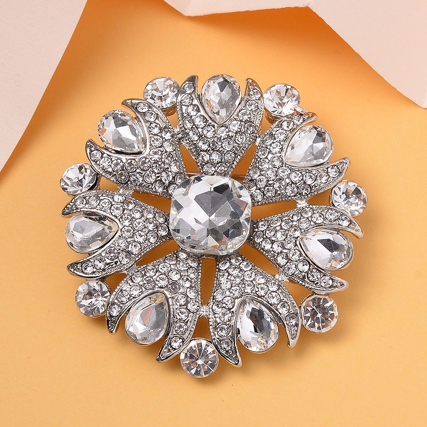 White Austrian Crystal Brooch in Silver Tone 7639662 2