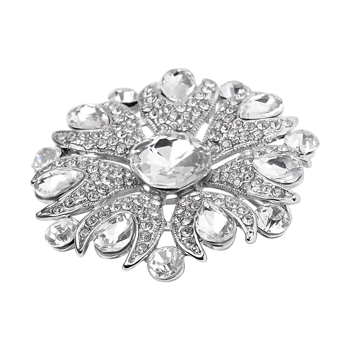 White Austrian Crystal Brooch in Silver Tone 7639662 3