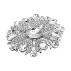 White Austrian Crystal Brooch in Silver Tone