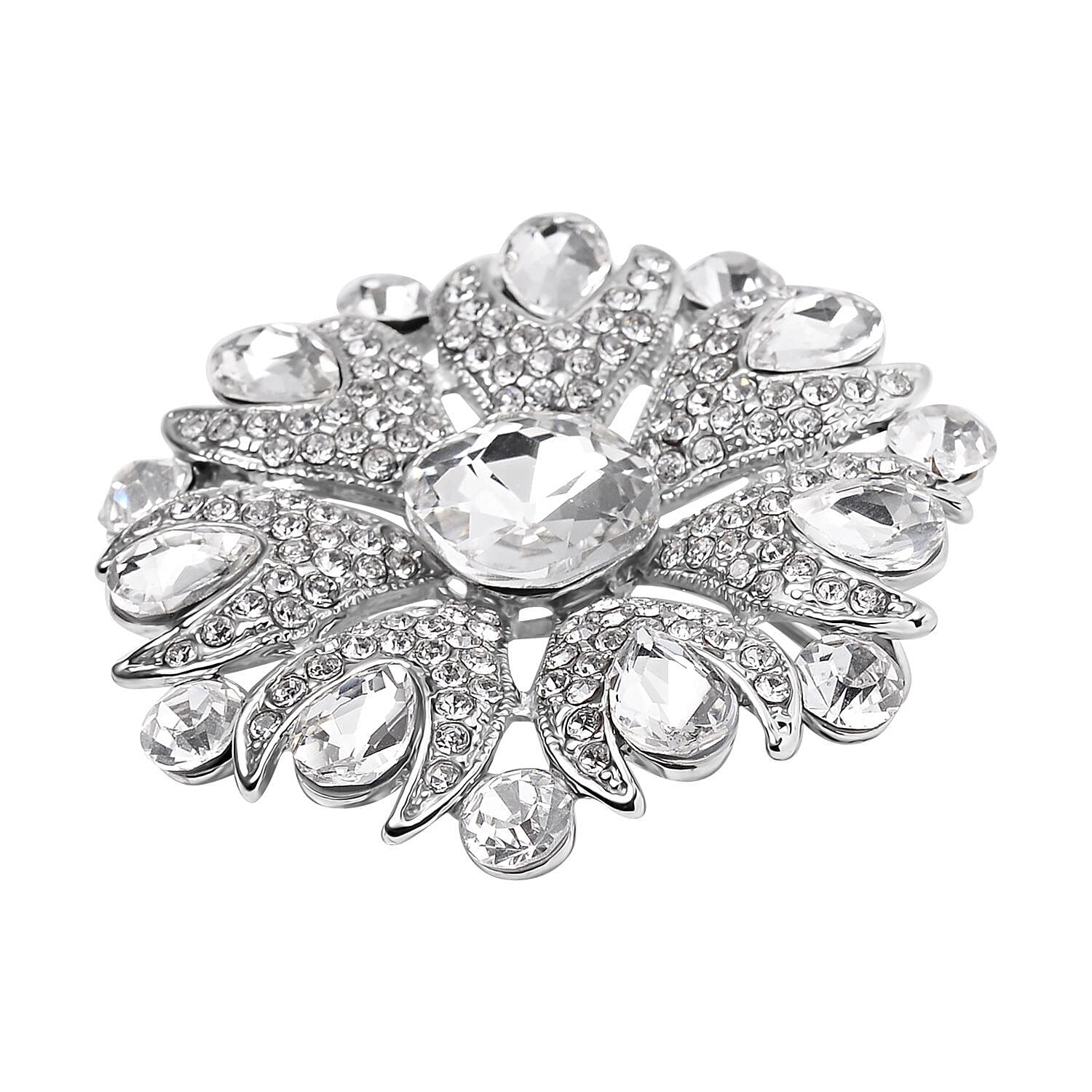 White Austrian Crystal Brooch in Silver Tone 7639662 3