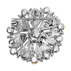 White Austrian Crystal Brooch in Silver Tone