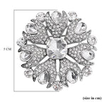 White Austrian Crystal Brooch in Silver Tone
