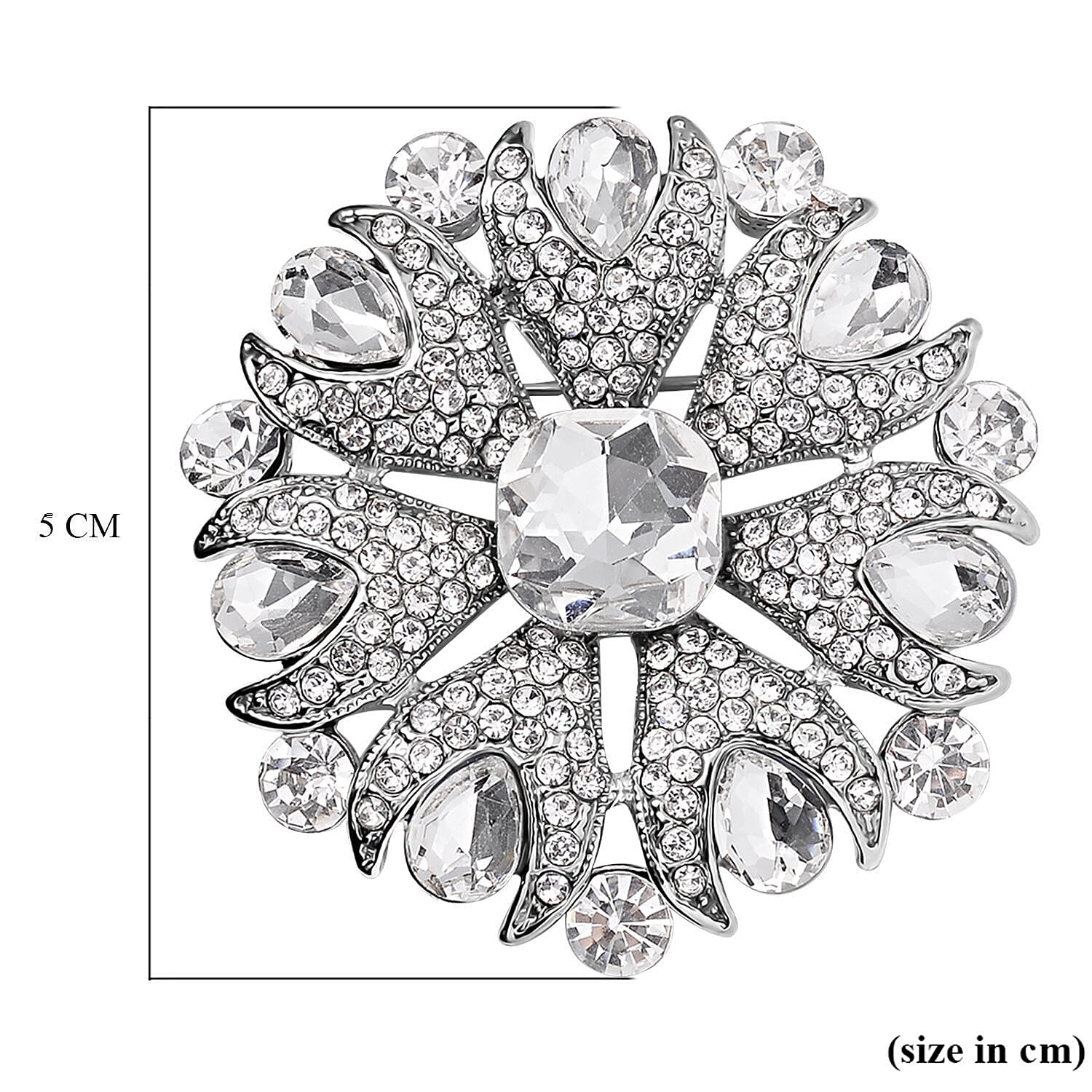 White Austrian Crystal Brooch in Silver Tone 7639662 5