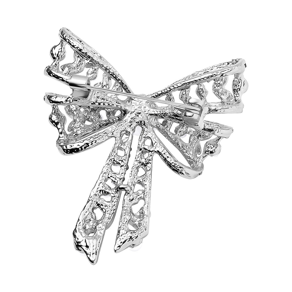 Simulated Pearl &amp; White Austrian Crystal Brooch in Silver Tone 7639664 4