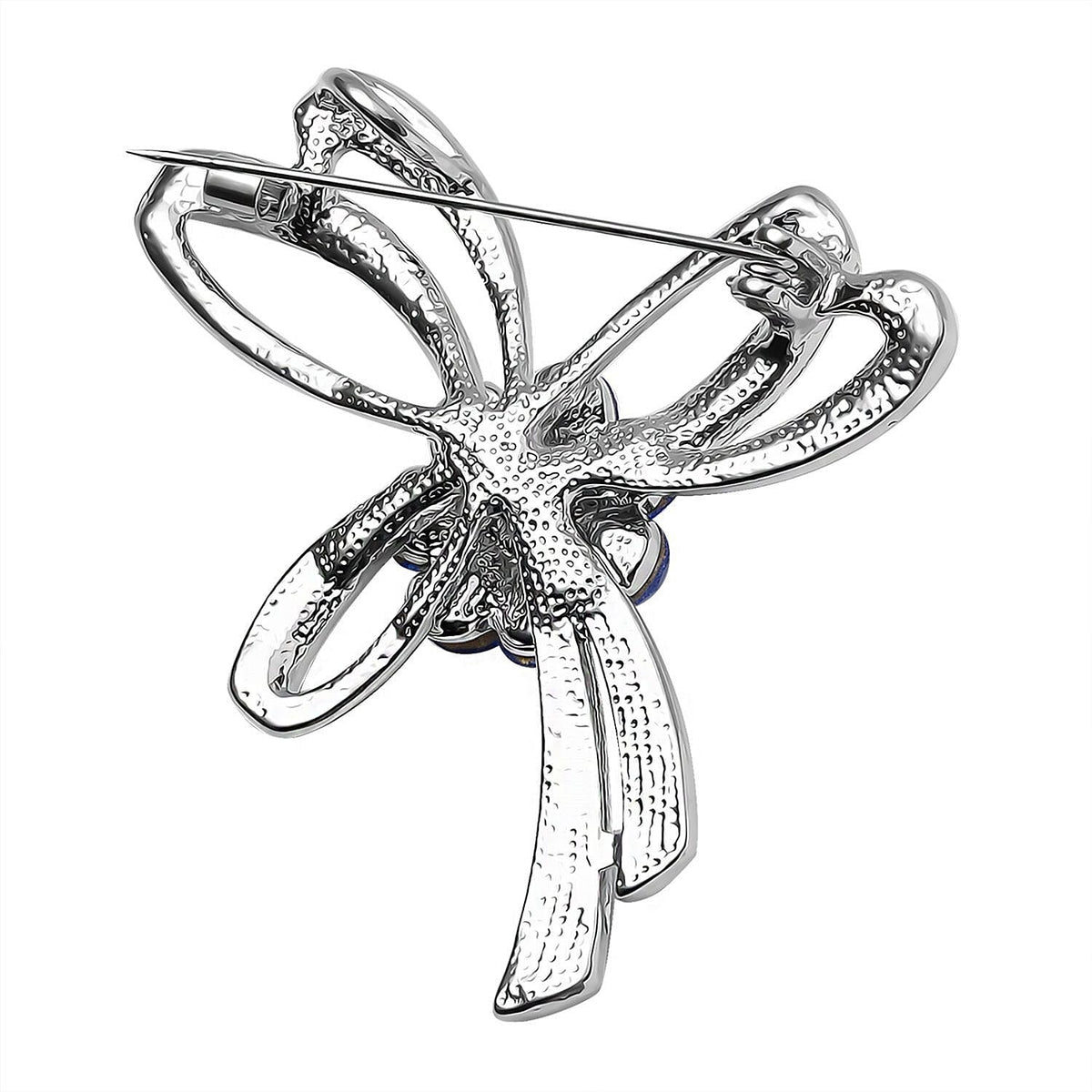 Designer Inspired - Blue Austrian Crystal Floral Brooch in Silver Tone 7639673 4