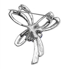 Designer Inspired - Blue Austrian Crystal Floral Brooch in Silver Tone