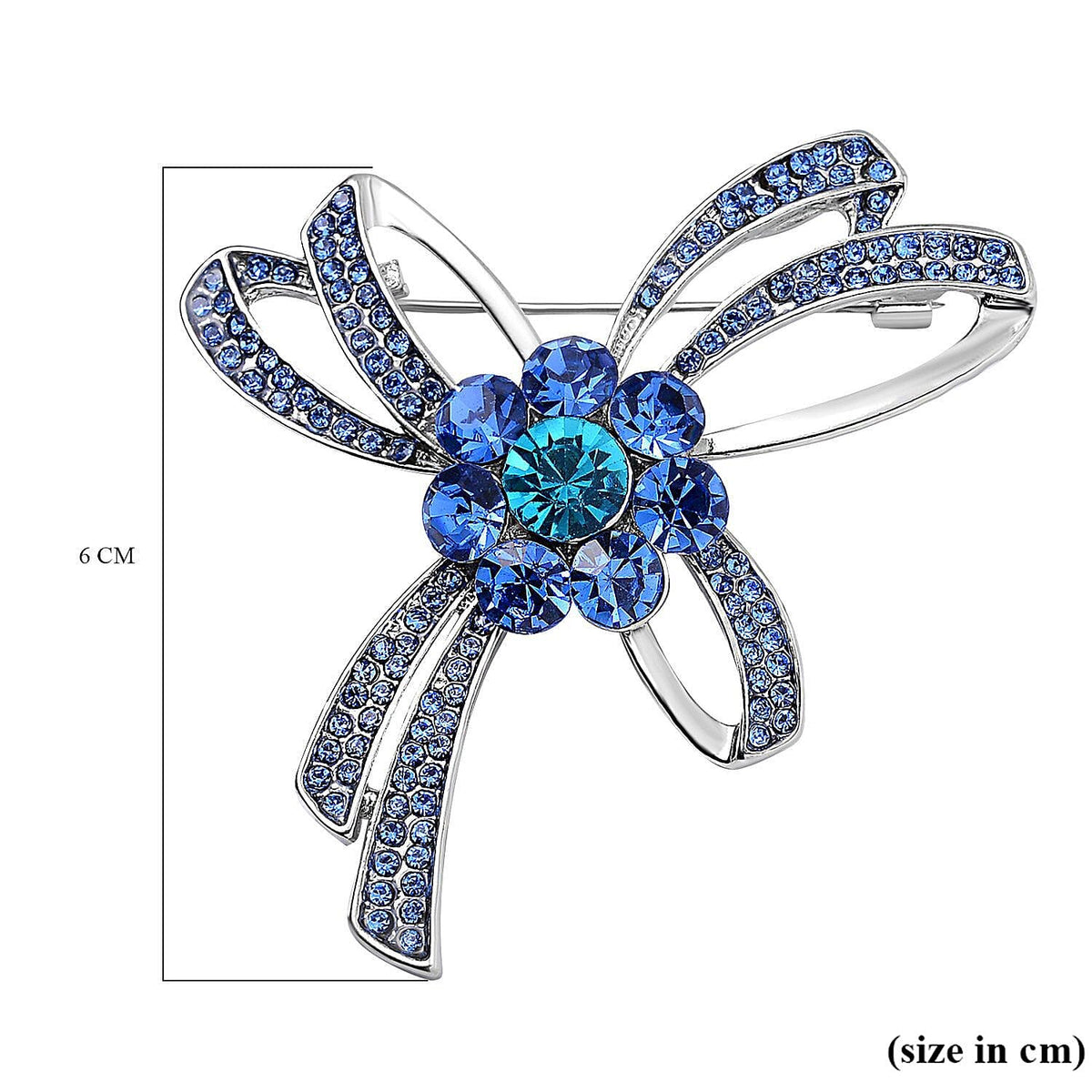 Designer Inspired - Blue Austrian Crystal Floral Brooch in Silver Tone 7639673 5
