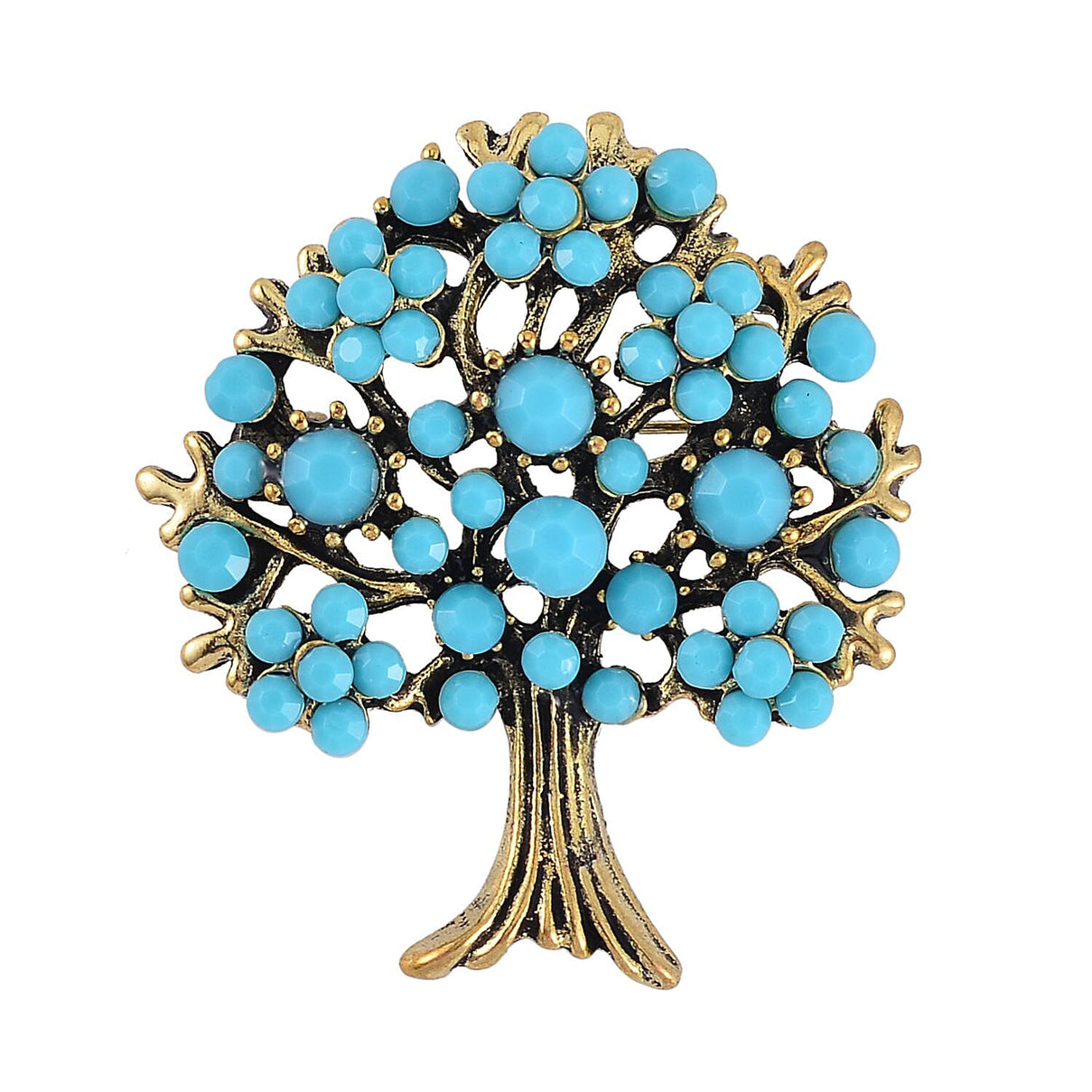 Designer Inspired - Austrian Blue Crystal Tree Brooch in Antique Gold Tone 7639828 0