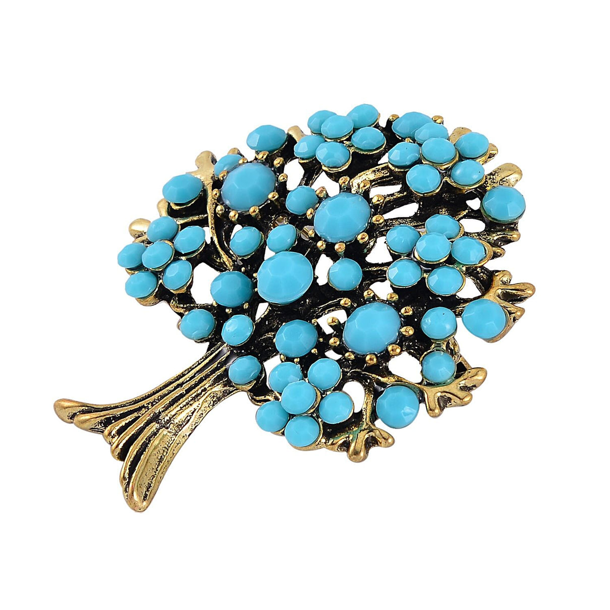 Designer Inspired - Austrian Blue Crystal Tree Brooch in Antique Gold Tone 7639828 3