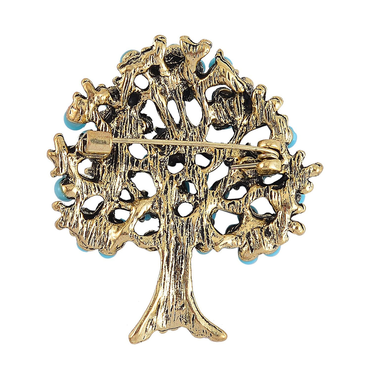 Designer Inspired - Austrian Blue Crystal Tree Brooch in Antique Gold Tone 7639828 4