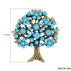 Designer Inspired - Austrian Blue Crystal Tree Brooch in Antique Gold Tone