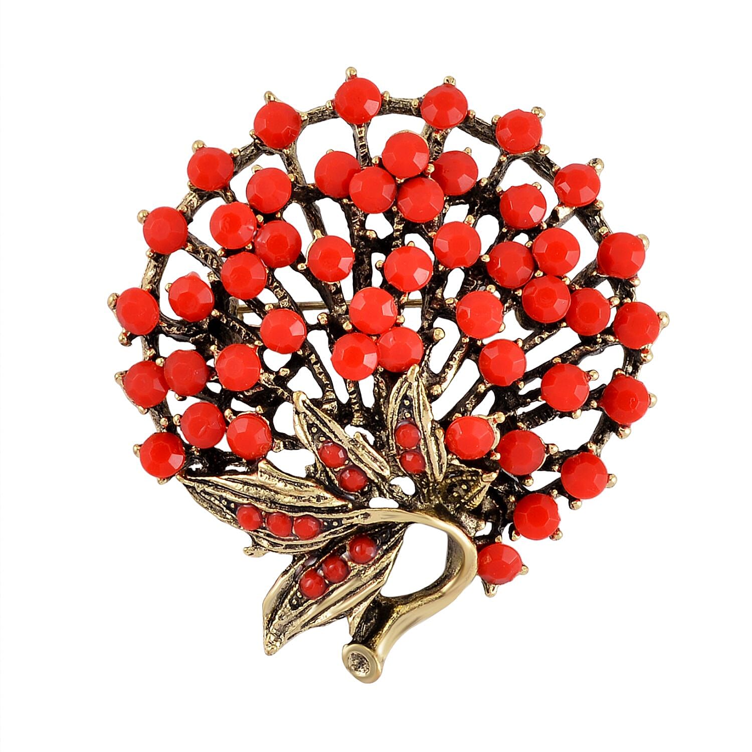 Austrian Red Crystal Brooch in Antique Gold Tone 7639832 0