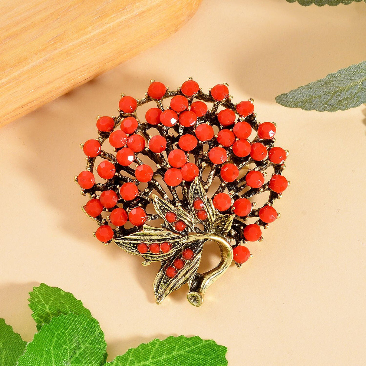 Austrian Red Crystal Brooch in Antique Gold Tone 7639832 2