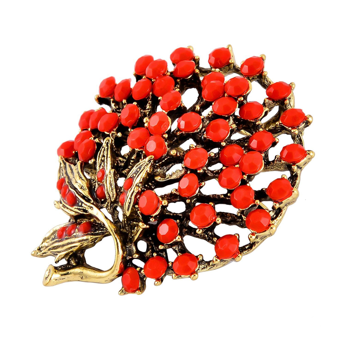 Austrian Red Crystal Brooch in Antique Gold Tone 7639832 3