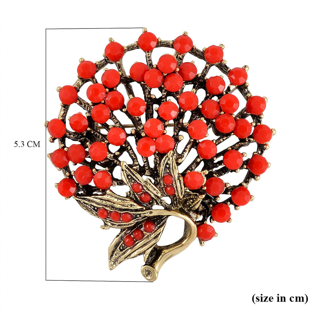 Austrian Red Crystal Brooch in Antique Gold Tone