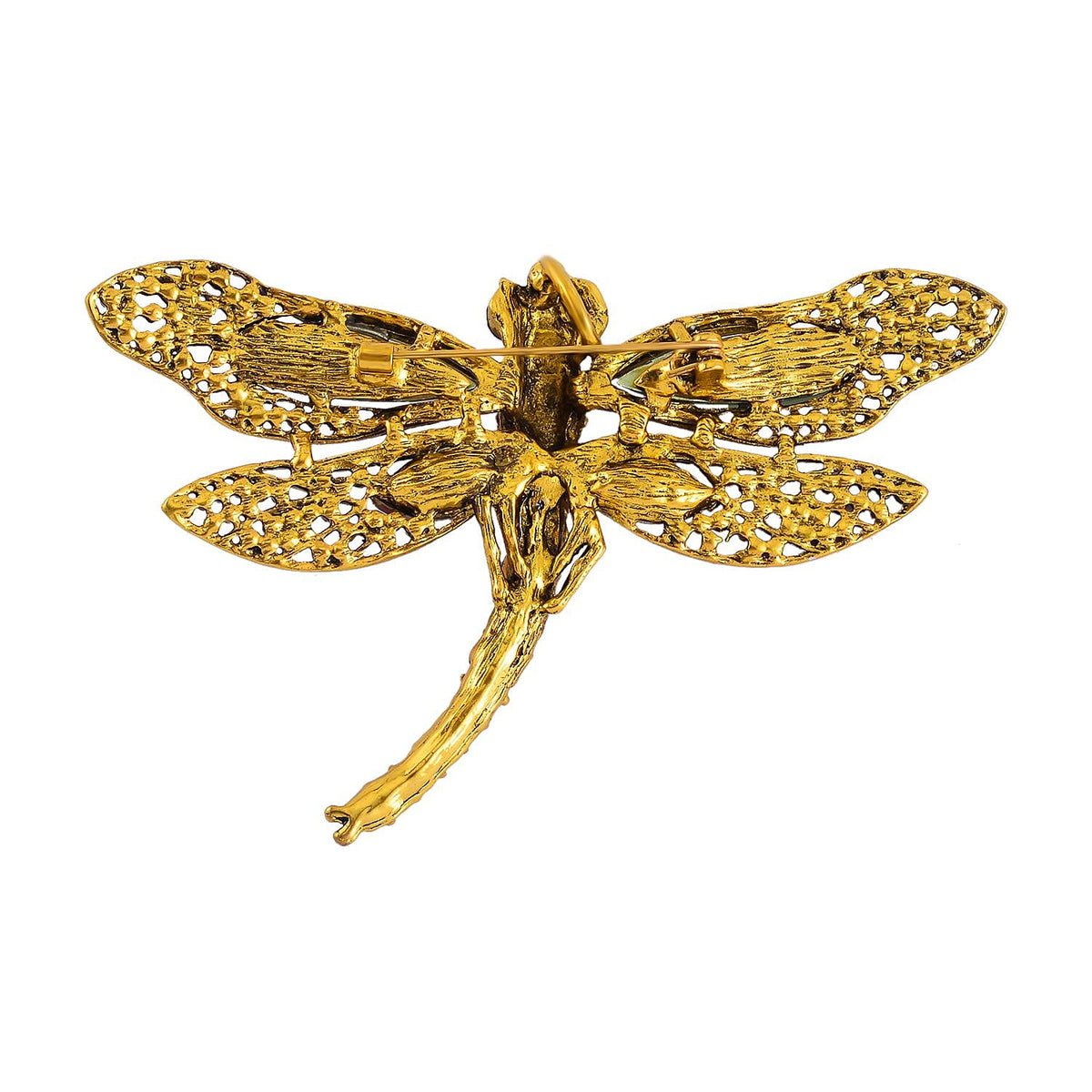 Multi Colour Austrian Crystal Dragonfly Brooch in Antique Gold Tone 7640095 3
