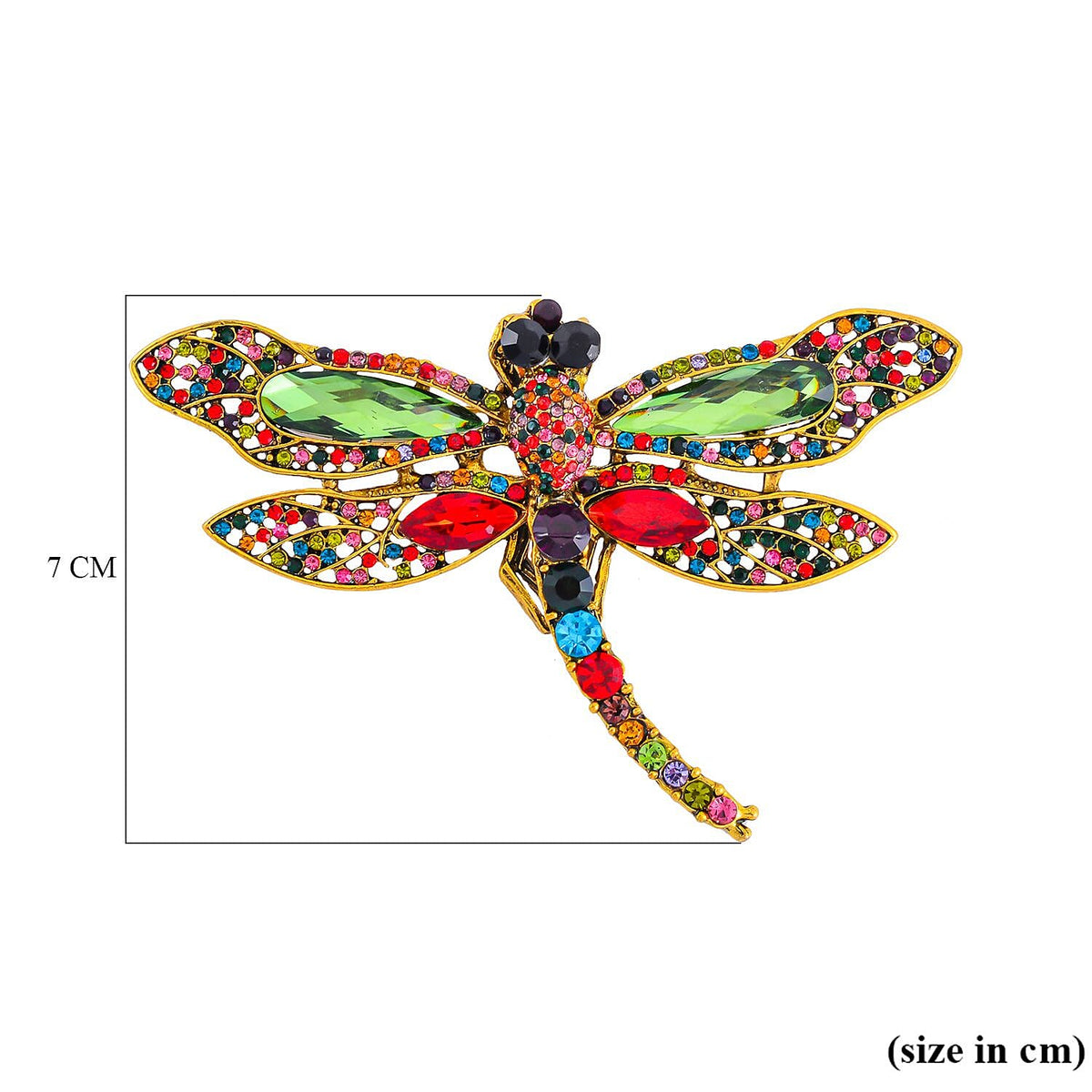 Multi Colour Austrian Crystal Dragonfly Brooch in Antique Gold Tone 7640095 4