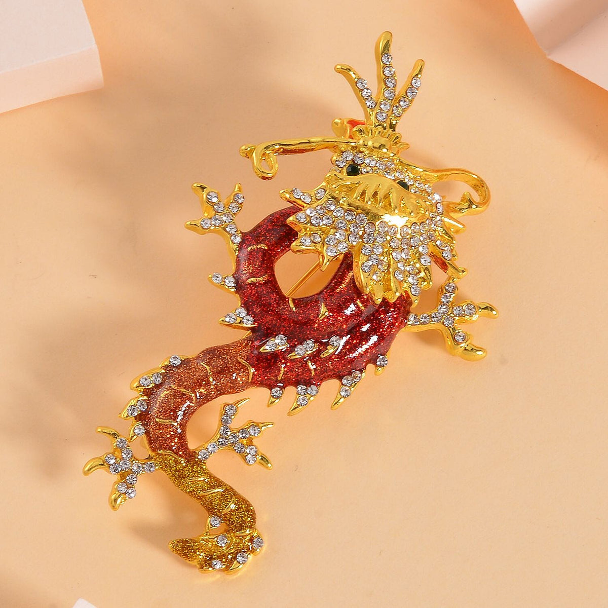 Designer Inspired - Austrian Green Crystal &amp; White Crystal Enamelled Dragon Brooch in Yellow Gold Tone 7640303 1