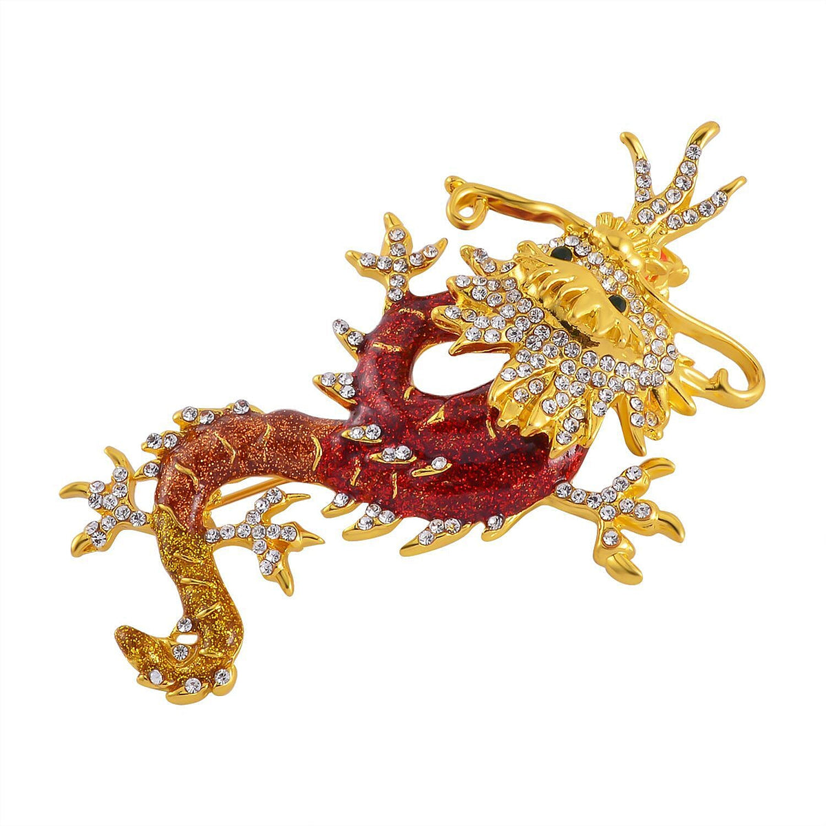 Designer Inspired - Austrian Green Crystal &amp; White Crystal Enamelled Dragon Brooch in Yellow Gold Tone 7640303 2