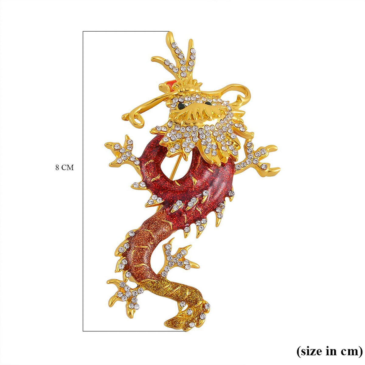 Designer Inspired - Austrian Green Crystal &amp; White Crystal Enamelled Dragon Brooch in Yellow Gold Tone 7640303 4