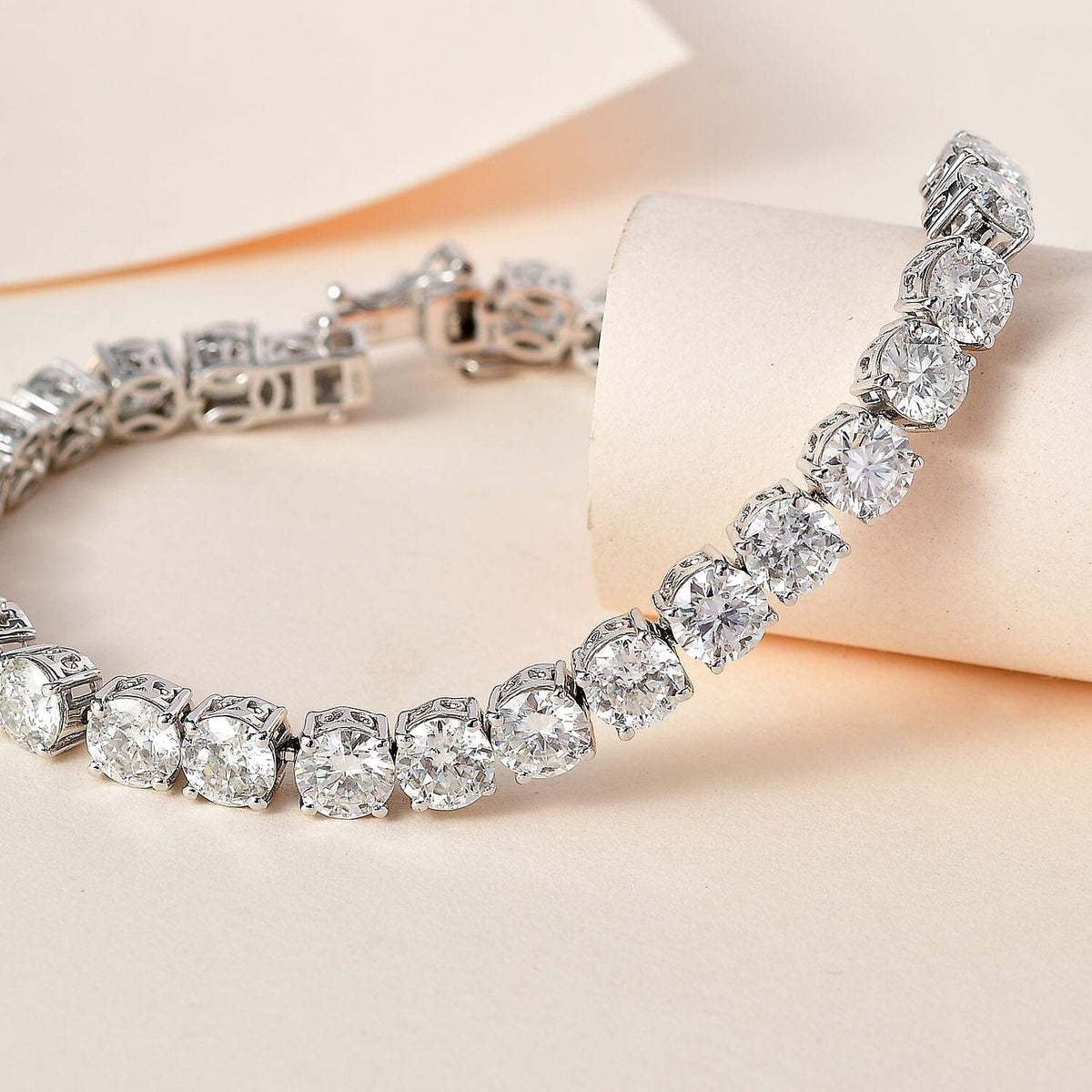 Moissanite Statement Bracelet in Platinum Overlay Sterling Silver 17.93 ct, Silver Wt. 12.11 Gms 17.928 Ct. 7640336 2