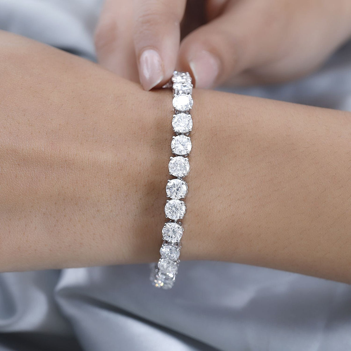 Moissanite Statement Bracelet in Platinum Overlay Sterling Silver 17.93 ct, Silver Wt. 12.11 Gms 17.928 Ct. 7640336 3