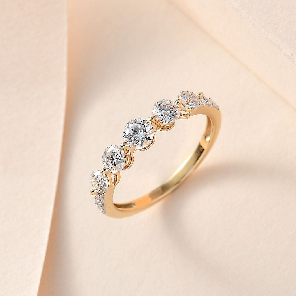 9K Yellow Gold Moissanite Half Eternity Ring