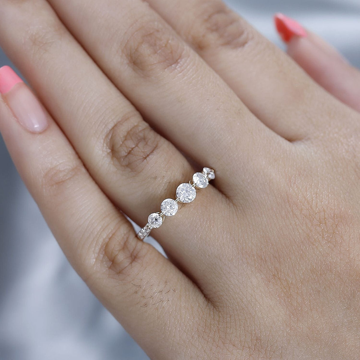 9K Yellow Gold Moissanite Half Eternity Ring 7643400 2