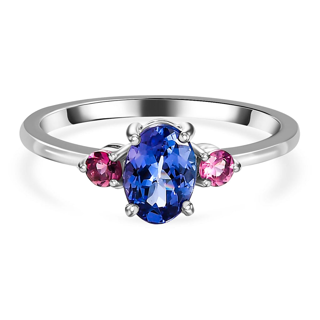 Valentines Special 9K White Gold AA Tanzanite & Pink Tourmaline Ring