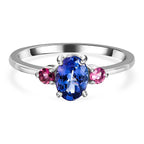 Valentines Special 9K White Gold AA Tanzanite & Pink Tourmaline Ring