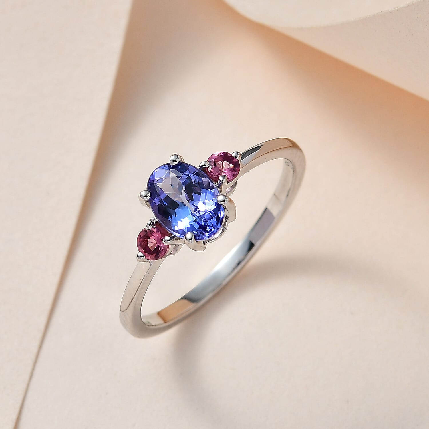 9K White Gold AA Tanzanite &amp; Pink Tourmaline Ring 7643572 1