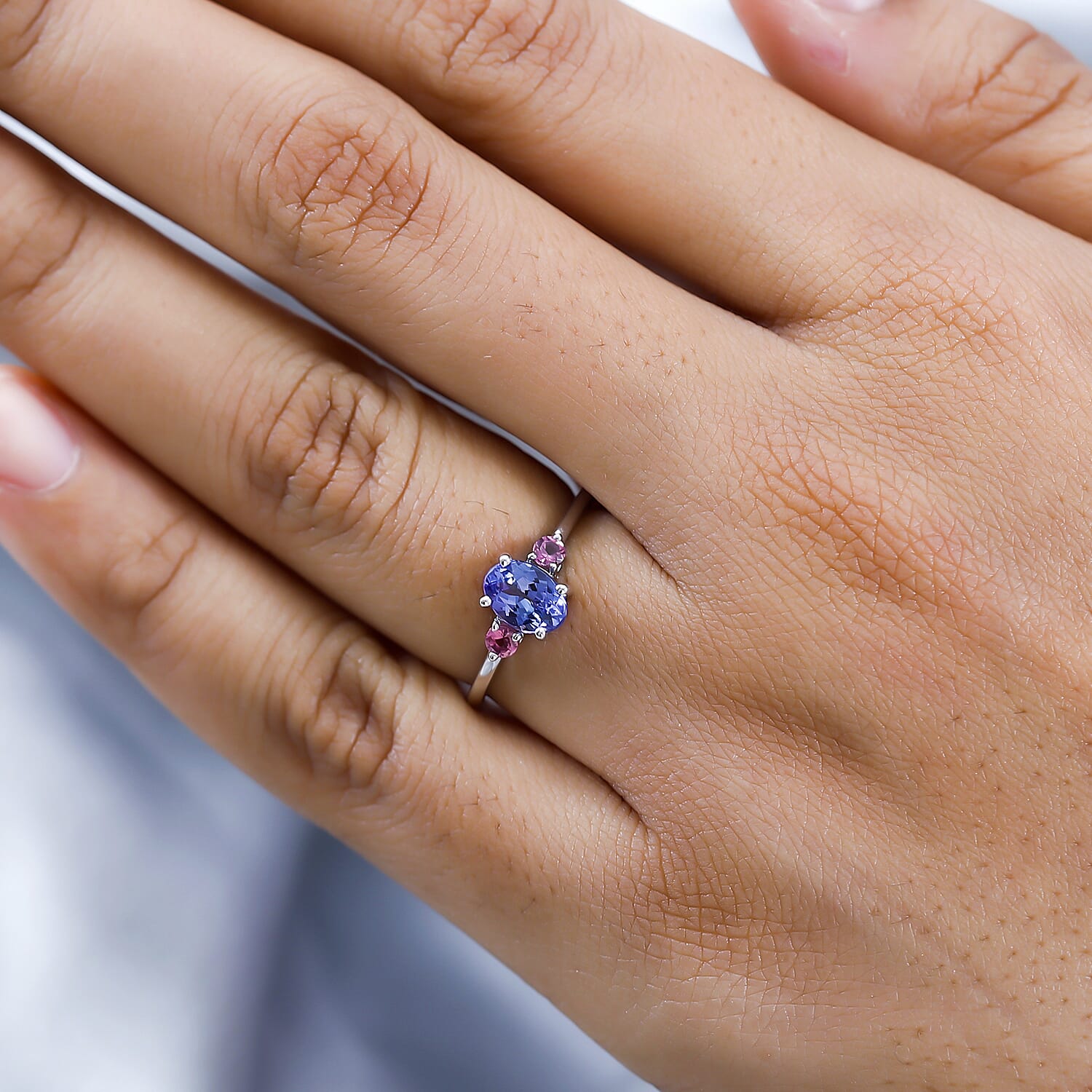 9K White Gold AA Tanzanite &amp; Pink Tourmaline Ring 7643572 2