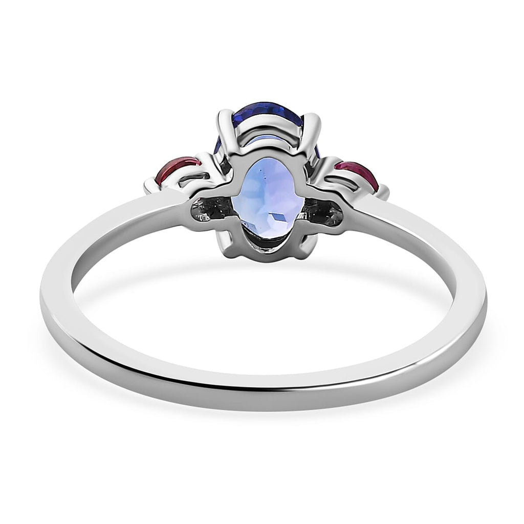 Valentines Special 9K White Gold AA Tanzanite & Pink Tourmaline Ring
