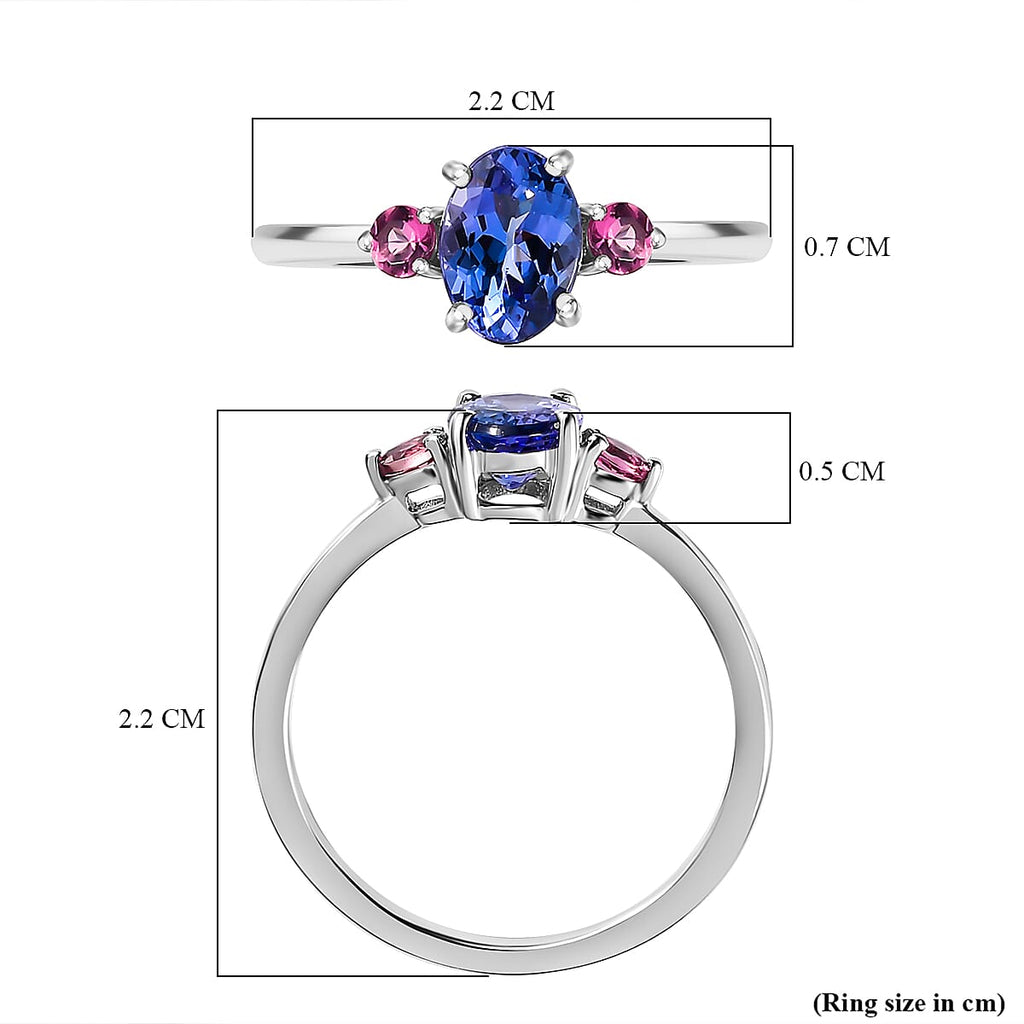 Valentines Special 9K White Gold AA Tanzanite & Pink Tourmaline Ring