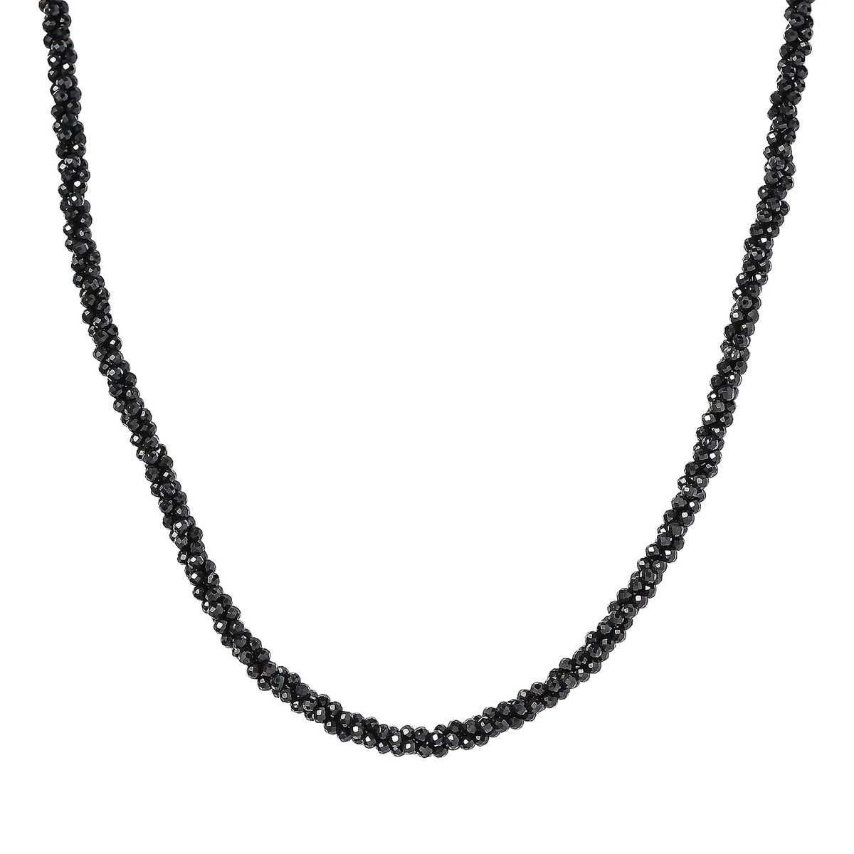 Black Spinel Beads Necklace (Size - 20) in Rhodium Overlay Sterling Silver 87.00 ct 87.000 Ct. 7644369 0