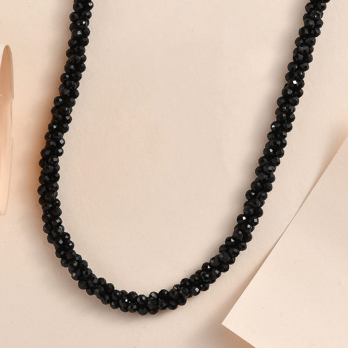 Black Spinel Beads Necklace (Size - 20) in Rhodium Overlay Sterling Silver 87.00 ct 87.000 Ct. 7644369 2